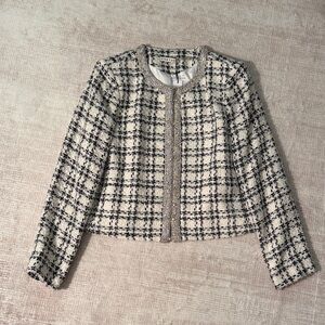 Alice + Olivia Black and Cream Tweed Blazer